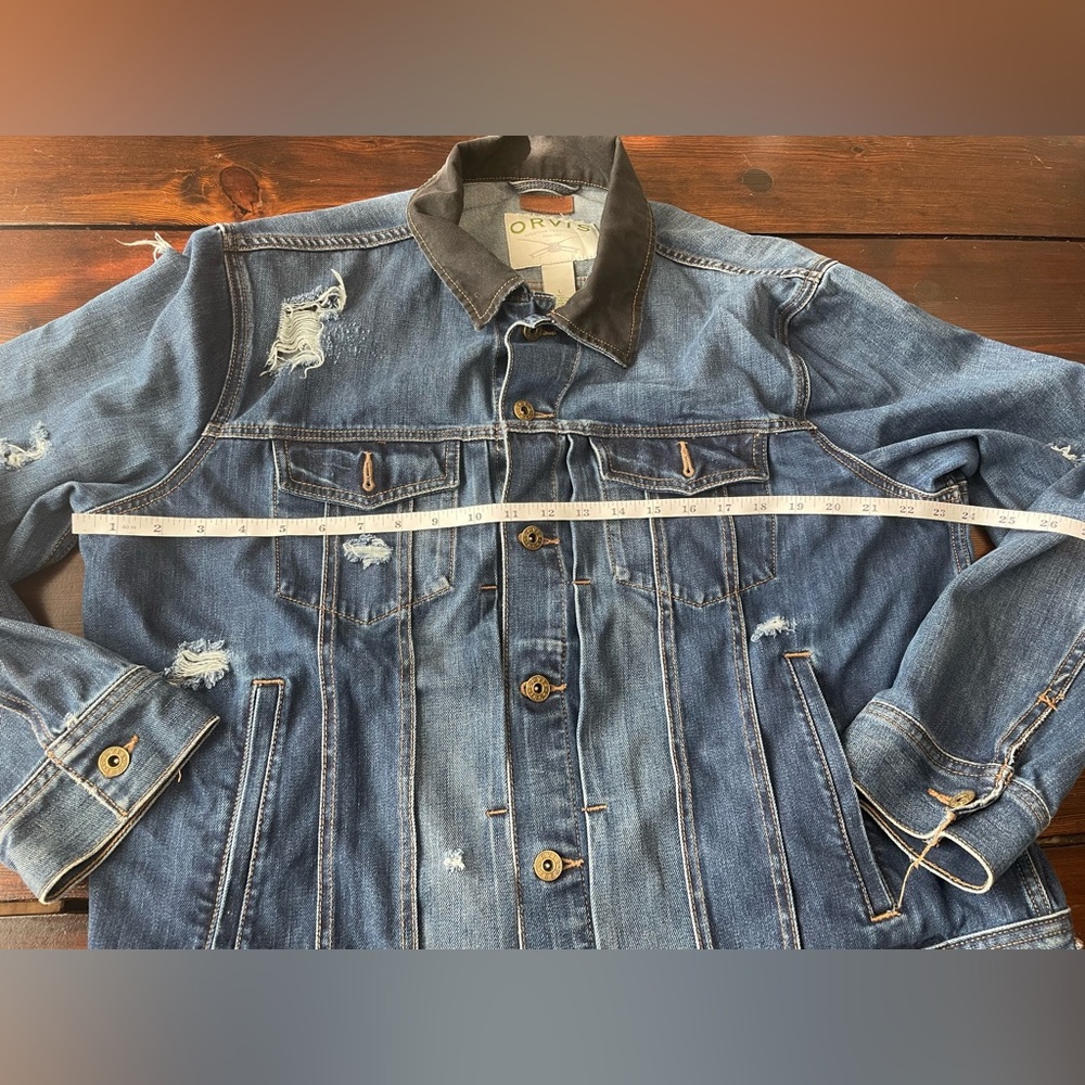 Orvis Women’s Heavy Denim Jean Trucker Jacket Distressed Front Button Size Large - Picture 5 of 9